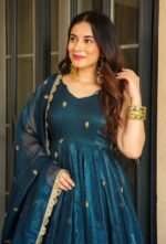 Blue Crunchy Silk Anarkali