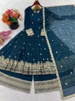 Blue Crunchy Silk Anarkali