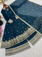 Blue Crunchy Silk Anarkali