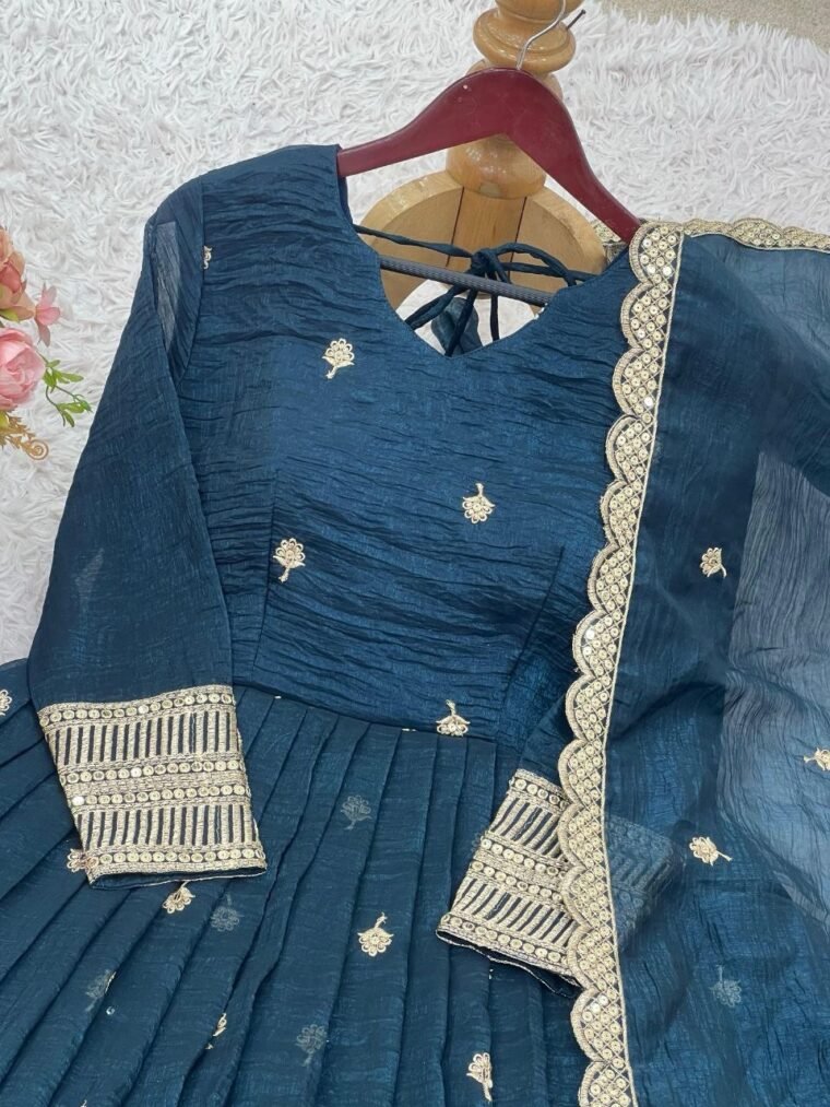 Blue Crunchy Silk Anarkali