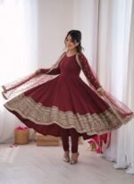 Maroon Flair Embroidery Anarkali