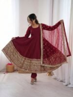 Maroon Flair Embroidery Anarkali