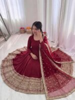 Maroon Flair Embroidery Anarkali
