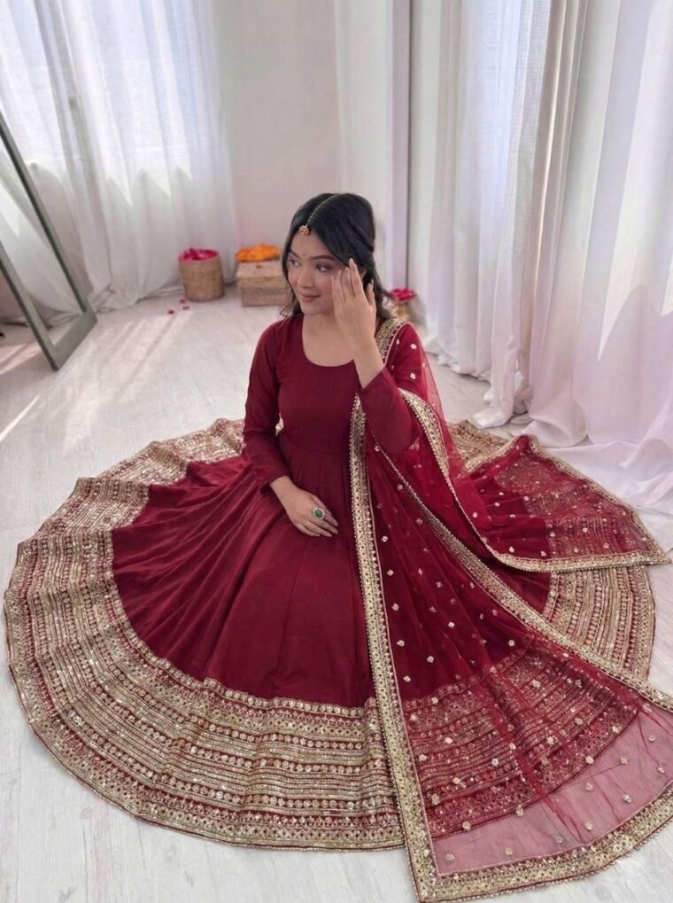 Maroon Flair Embroidery Anarkali