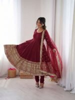 Maroon Flair Embroidery Anarkali