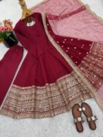 Maroon Flair Embroidery Anarkali