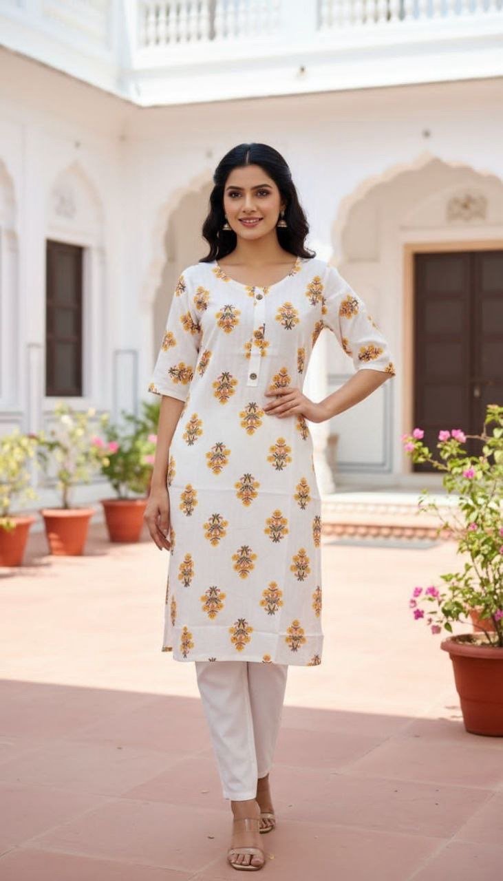 Rayon Printed Kurti with side pocket