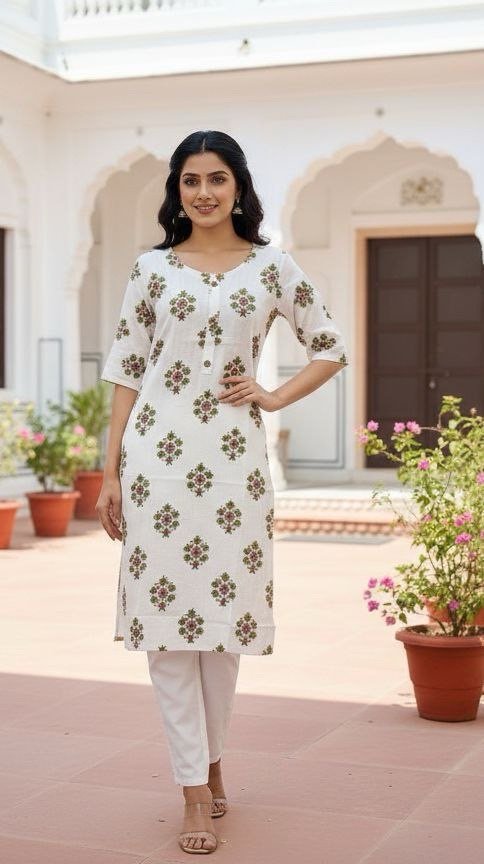 Rayon Printed Kurti with side pocket