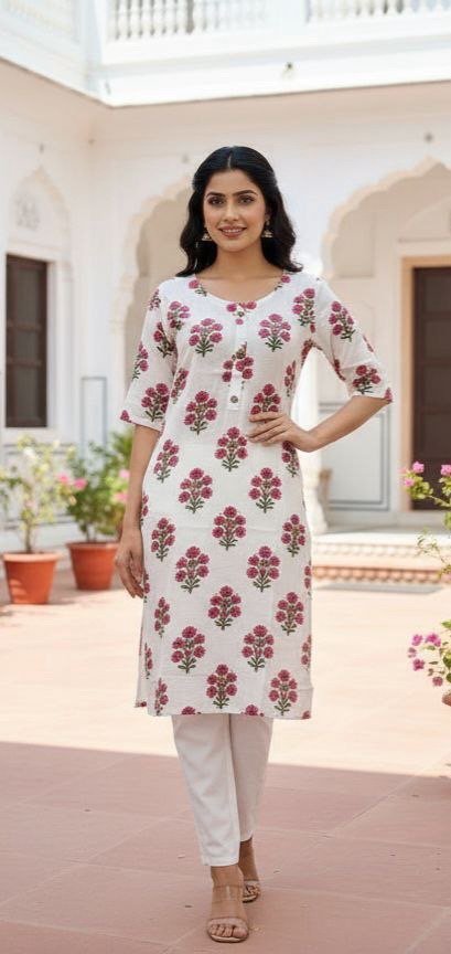 Rayon Printed Kurti with side pocket
