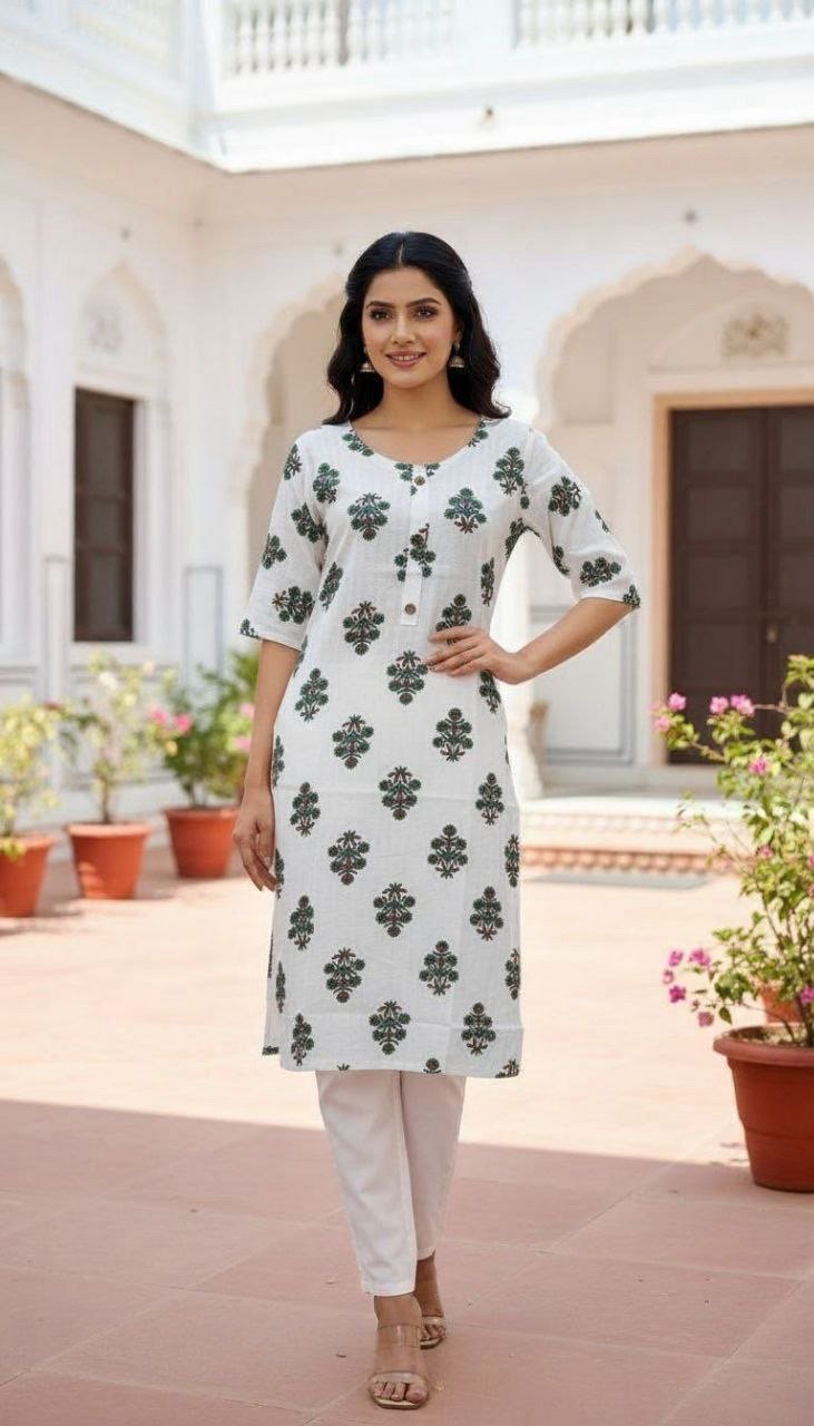 Rayon Printed Kurti with side pocket