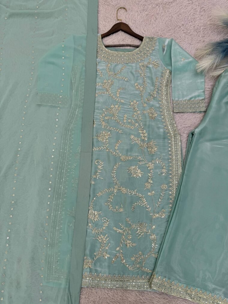 GMY SILK EMBROIDERY TOP PLAZZO DUPATTA