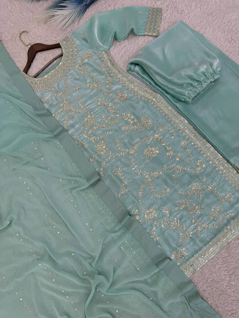GMY SILK EMBROIDERY TOP PLAZZO DUPATTA