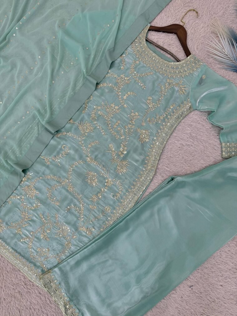 GMY SILK EMBROIDERY TOP PLAZZO DUPATTA