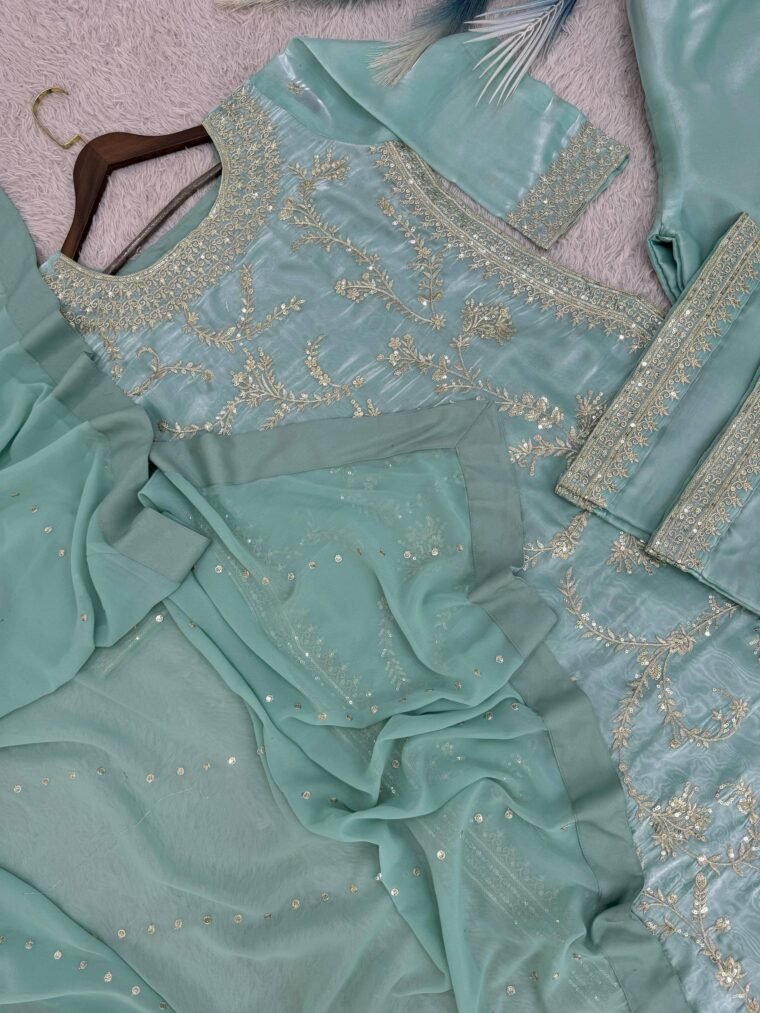 GMY SILK EMBROIDERY TOP PLAZZO DUPATTA