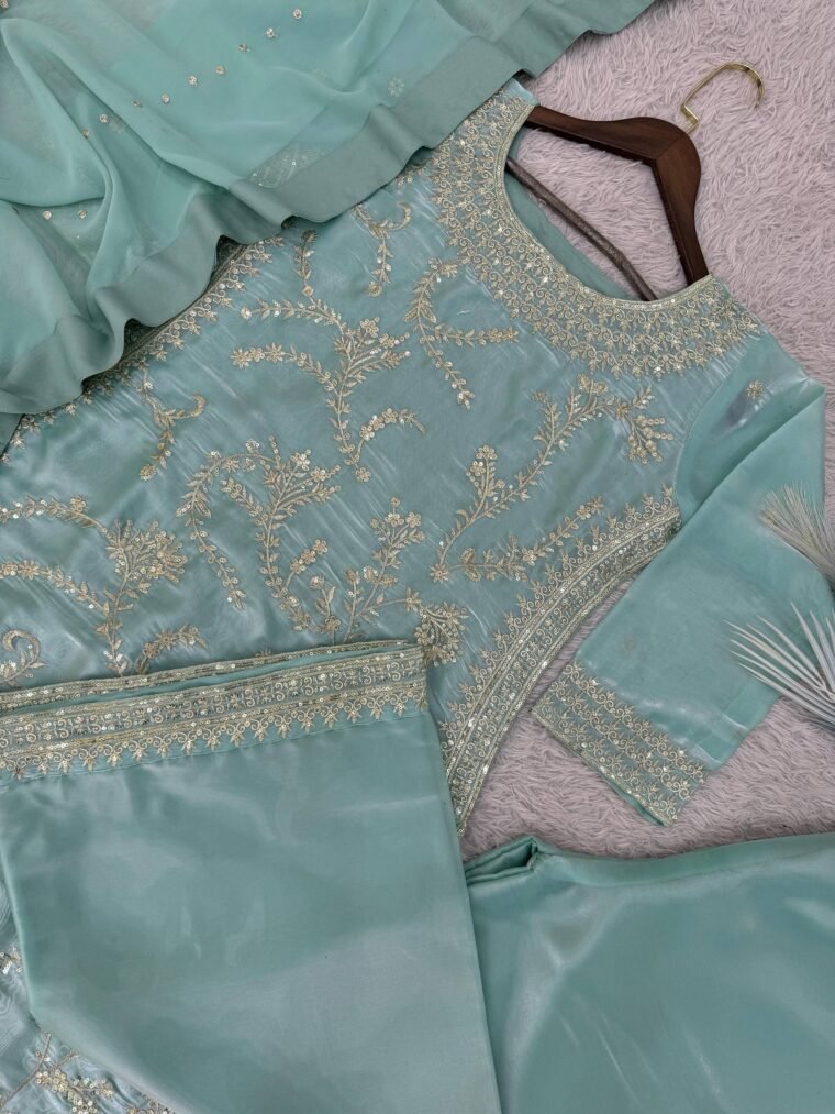 GMY SILK EMBROIDERY TOP PLAZZO DUPATTA