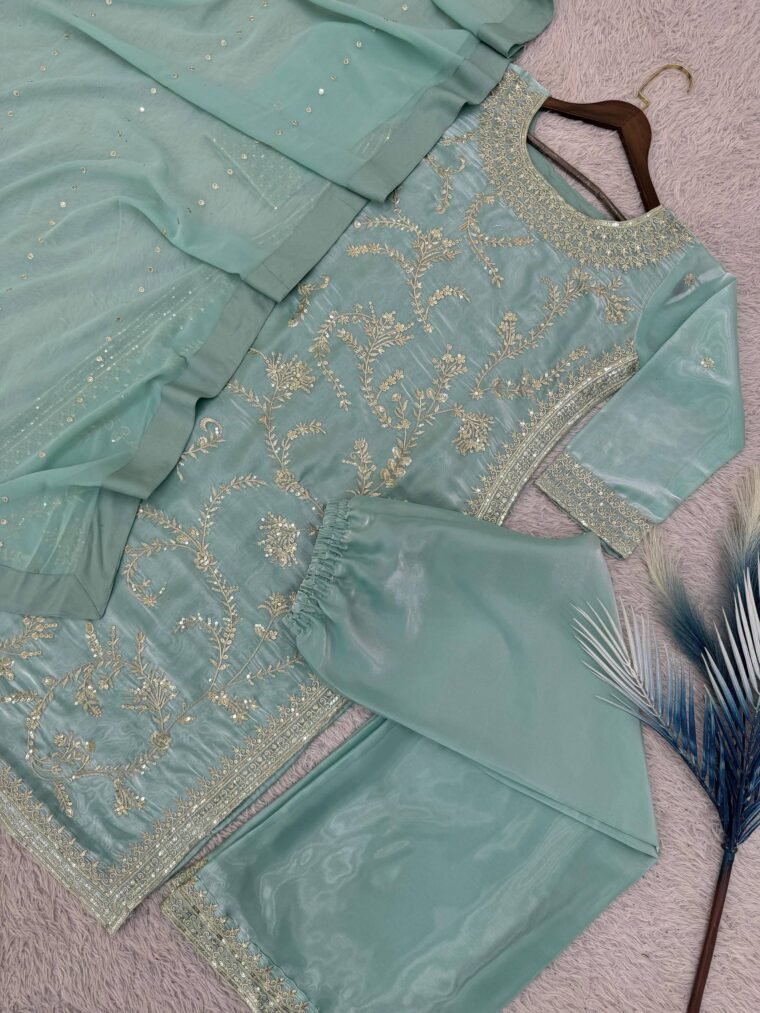 GMY SILK EMBROIDERY TOP PLAZZO DUPATTA