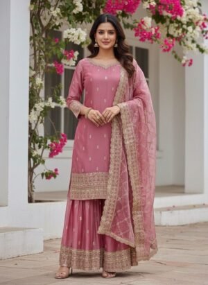 Pure Gmy Silk Embroidery Sharara Suit