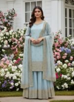 Pure Gmy Silk Embroidery Sharara Suit