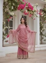 Pure Gmy Silk Embroidery Sharara Suit
