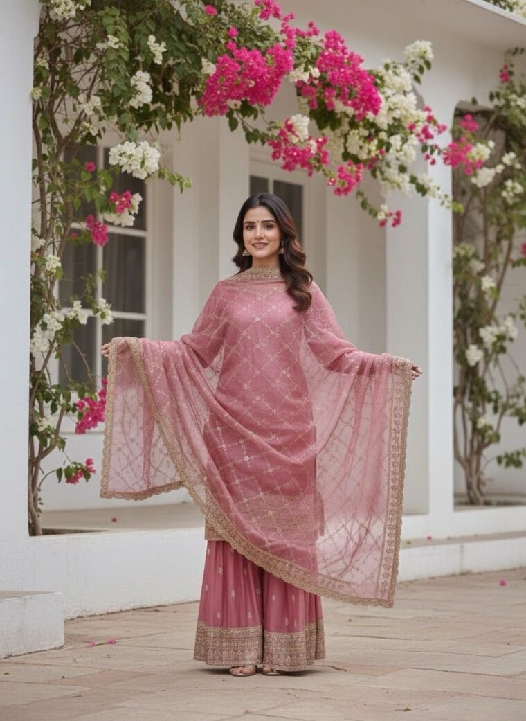 Pure Gmy Silk Embroidery Sharara Suit
