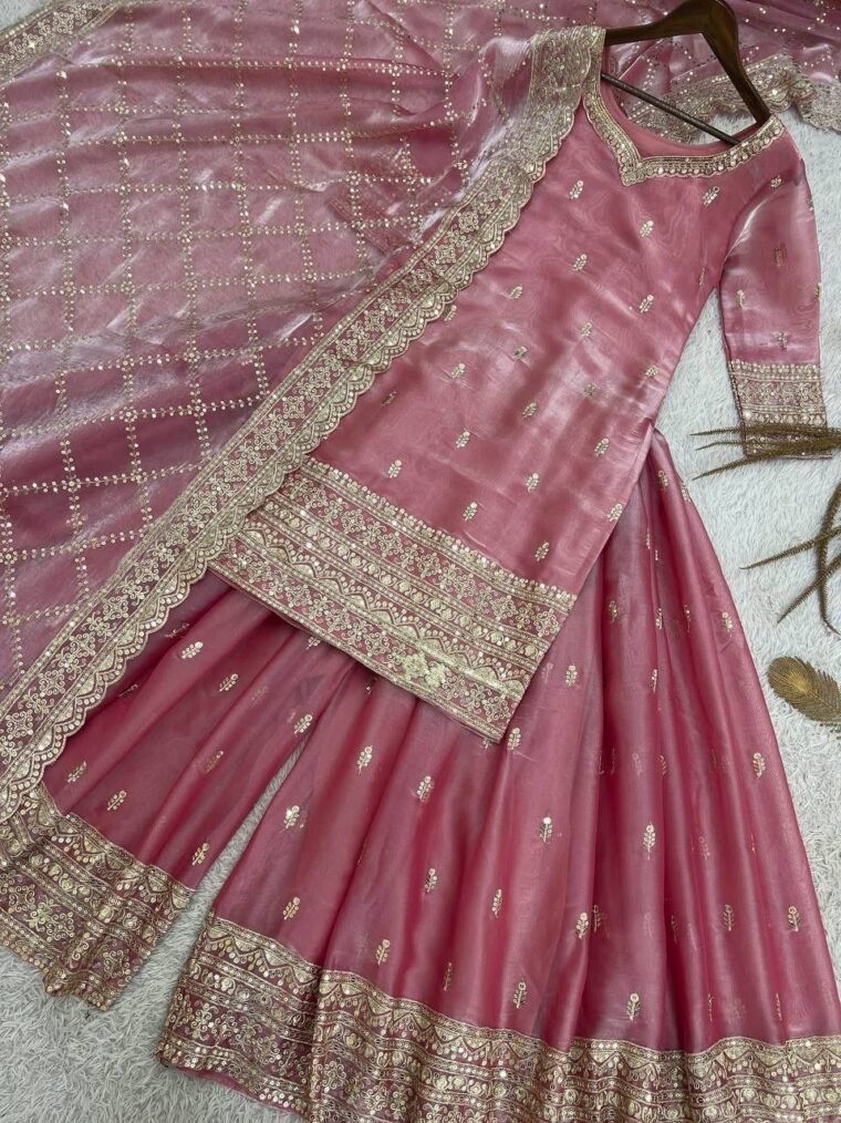 Pure Gmy Silk Embroidery Sharara Suit