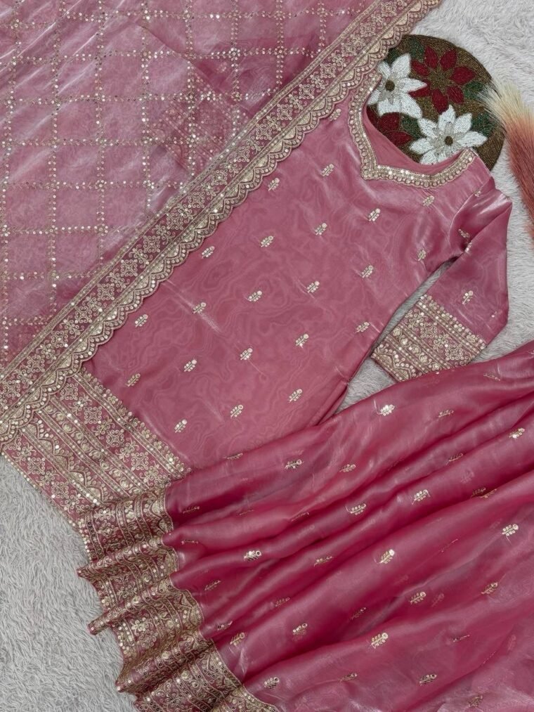 Pure Gmy Silk Embroidery Sharara Suit