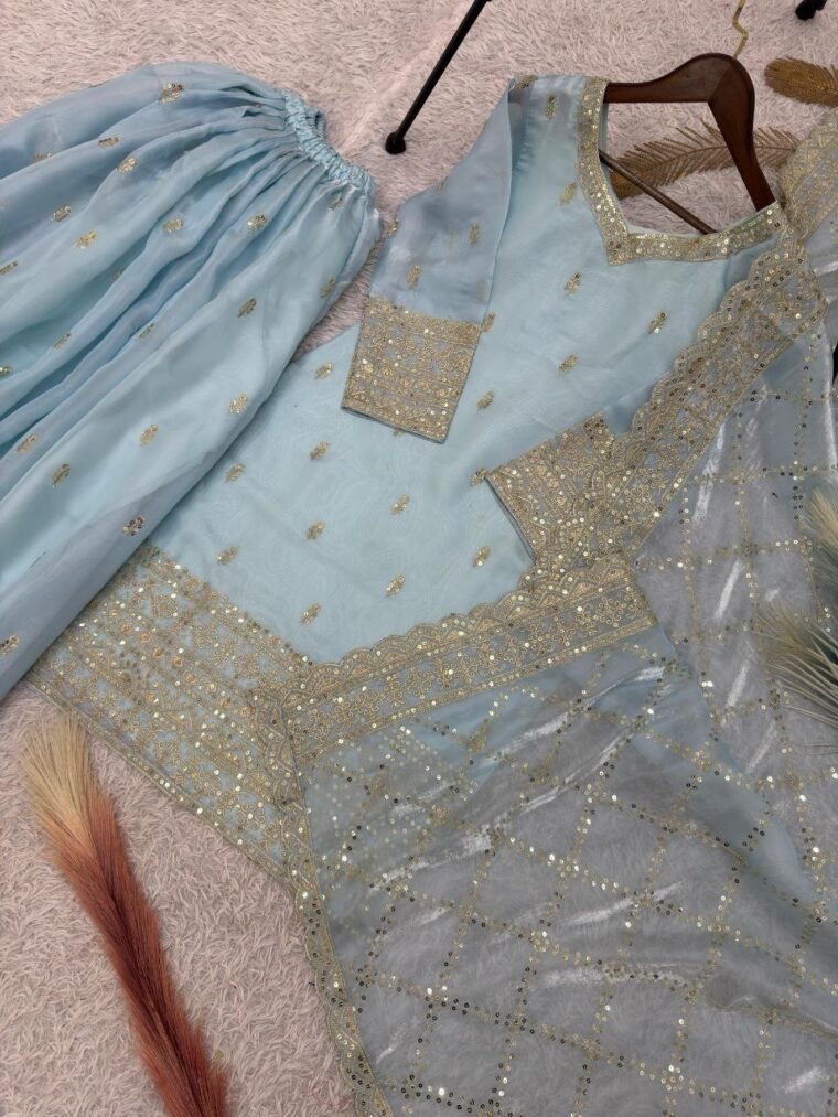 Pure Gmy Silk Embroidery Sharara Suit