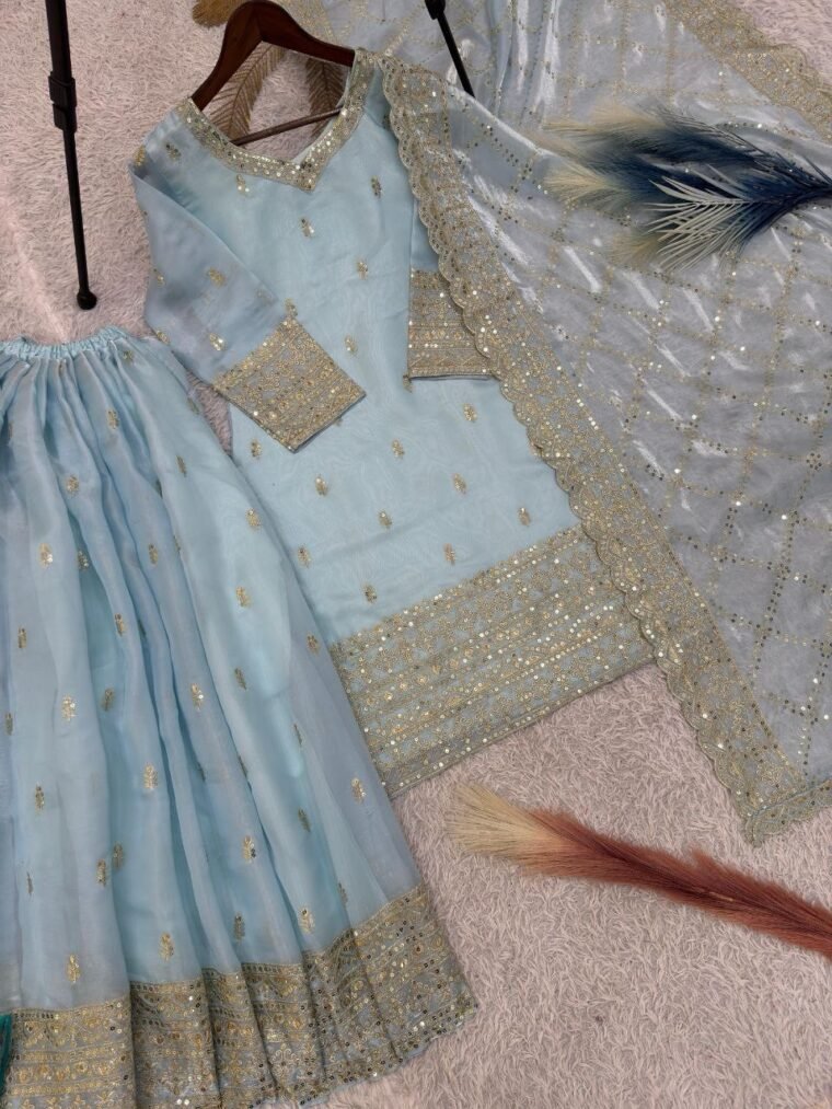Pure Gmy Silk Embroidery Sharara Suit