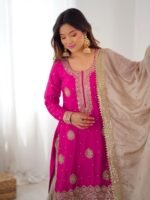 Pink Chinon Silk Sequence Pearl work Sharara Suit