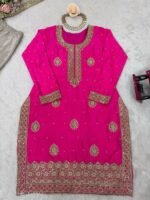 Pink Chinon Silk Sequence Pearl work Sharara Suit