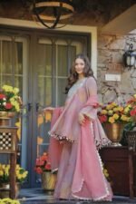 Peach mirror work Top Plazzo Dupatta