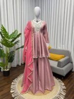Peach mirror work Top Plazzo Dupatta