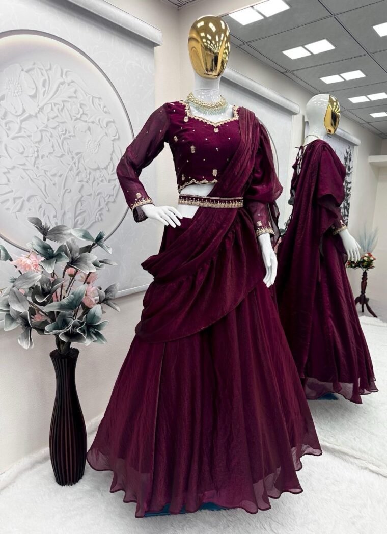 Two tone Fandy Silk Readymade Lehenga Choli