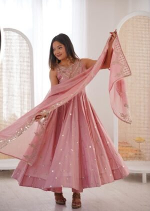 Peach Sequence Work Anarkali