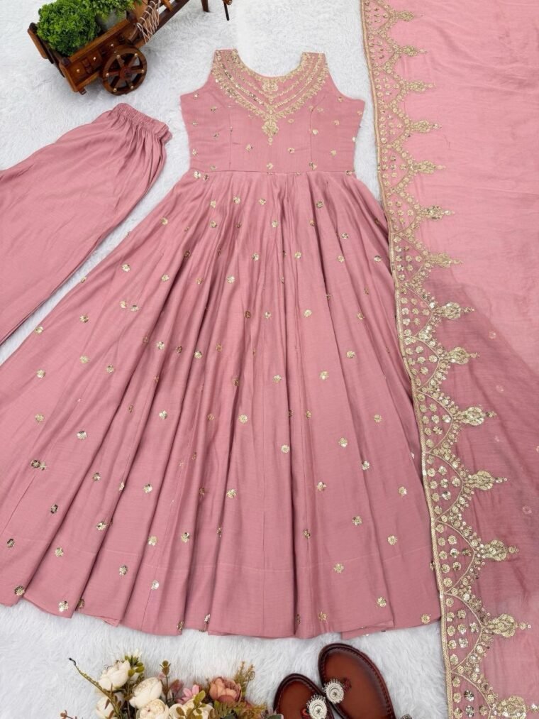 Peach Sequence Work Anarkali