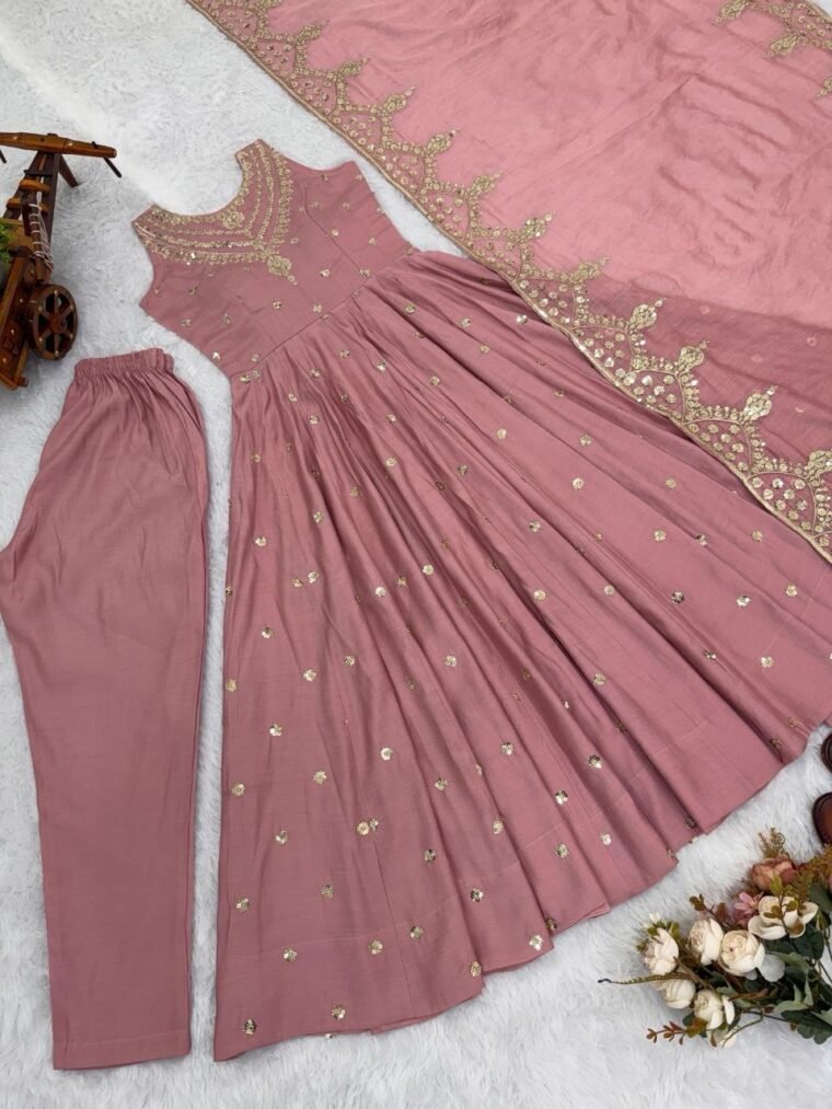 Peach Sequence Work Anarkali