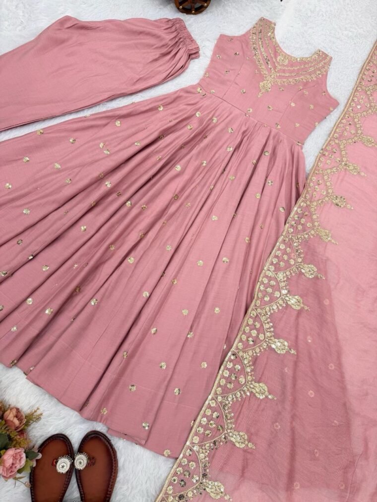 Peach Sequence Work Anarkali