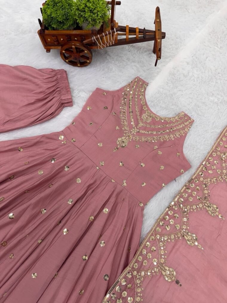 Peach Sequence Work Anarkali