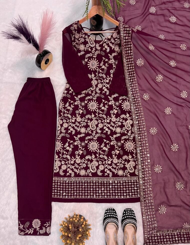 FOX GEORGETTE 3PCS SUIT EMBROIDERY WORK