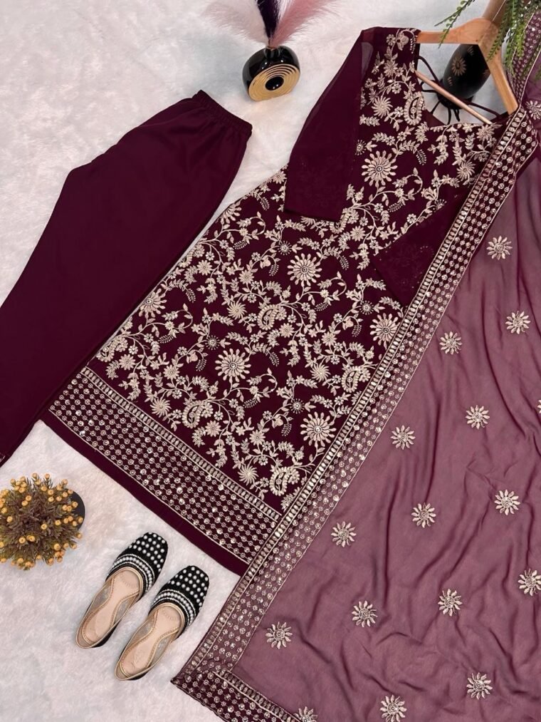 FOX GEORGETTE 3PCS SUIT EMBROIDERY WORK