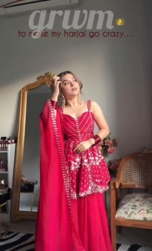 Pink Heavy Work Sharara Suit