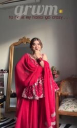 Pink Heavy Work Sharara Suit