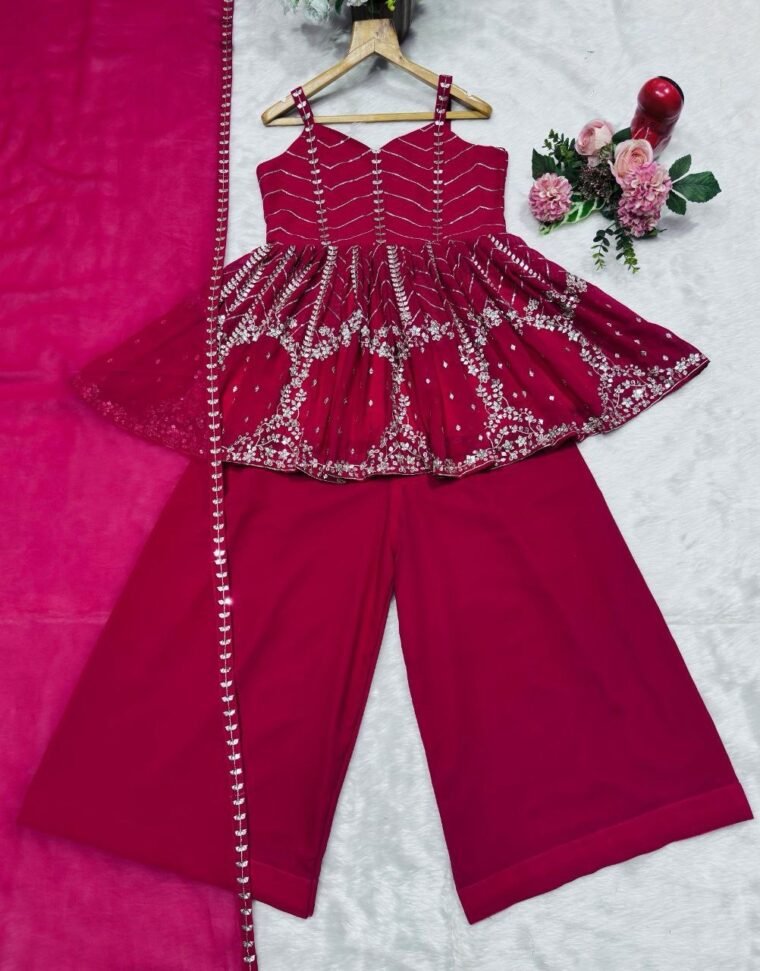 Pink Heavy Work Sharara Suit