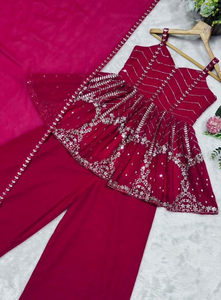 Pink Heavy Work Sharara Suit