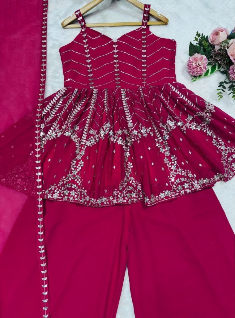 Pink Heavy Work Sharara Suit