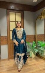 Green Heavy Chinon Silk Top Plazzo Dupatta