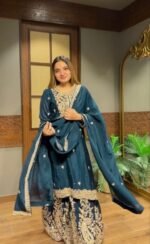 Green Heavy Chinon Silk Top Plazzo Dupatta