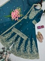 Green Heavy Chinon Silk Top Plazzo Dupatta