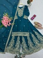 Green Heavy Chinon Silk Top Plazzo Dupatta