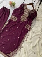 Purple Eid Launch Georgette Embroidery Top Pants Dupatta